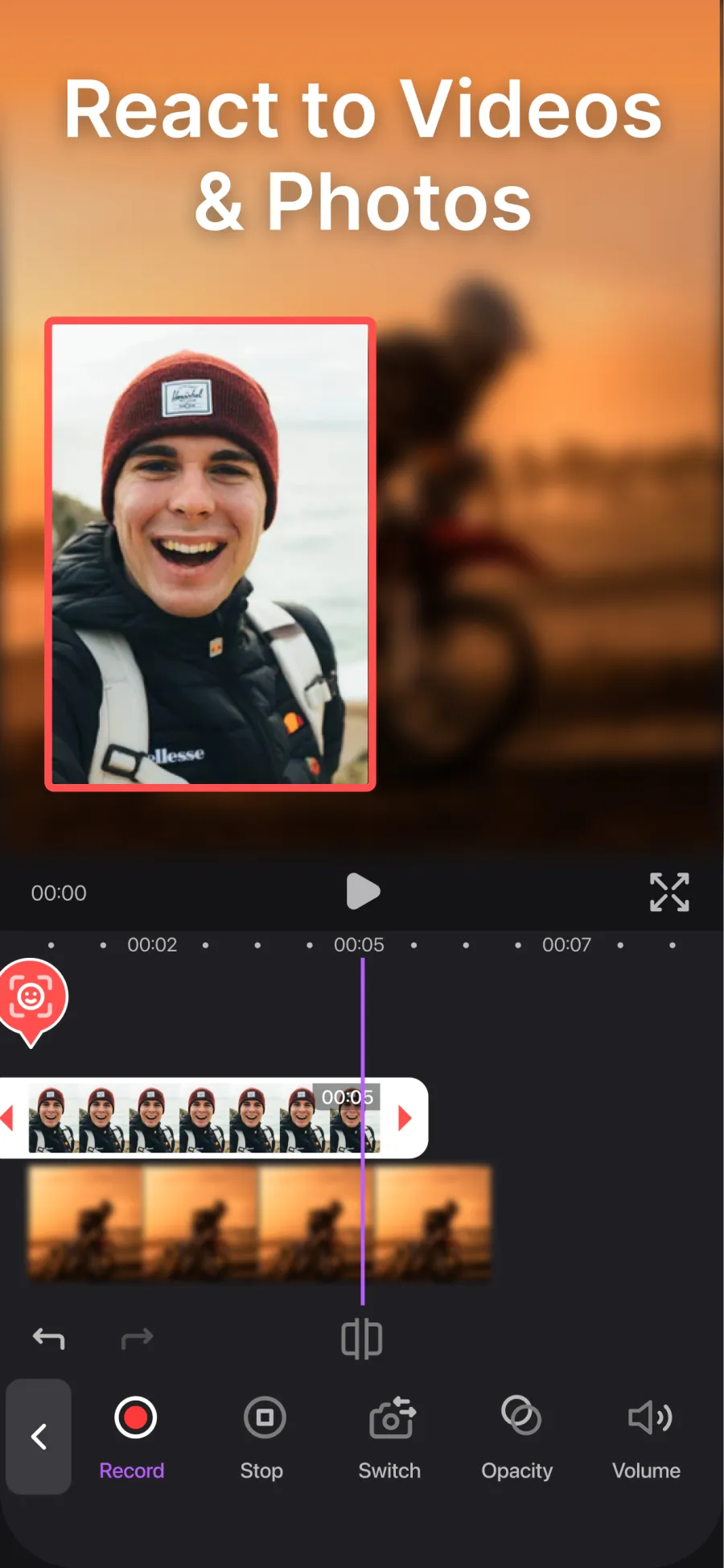 A picture-in-picture facecam reaction over a video in ReactCam