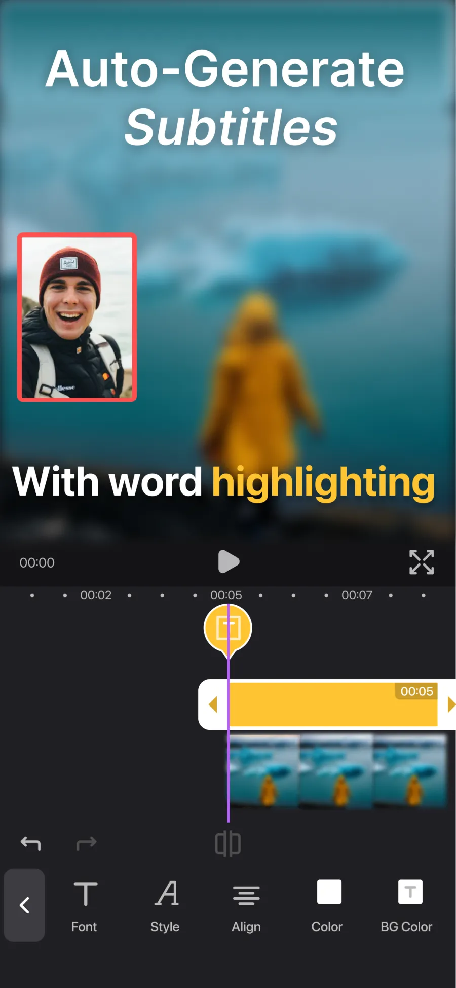 Auto-generated subtitles with word-by-word highlighting in ReactCam
